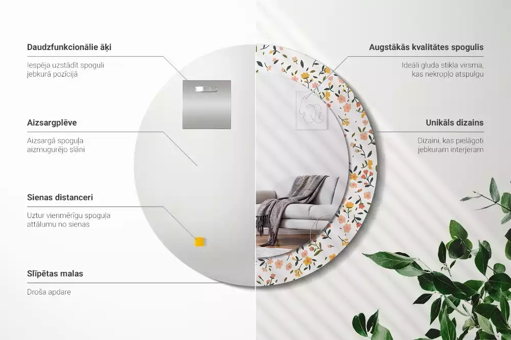 Espejo redondo con decoración Pequeñas flores