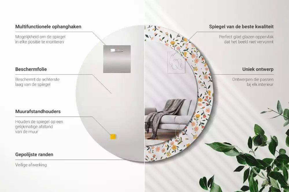 Espejo redondo con decoración Pequeñas flores