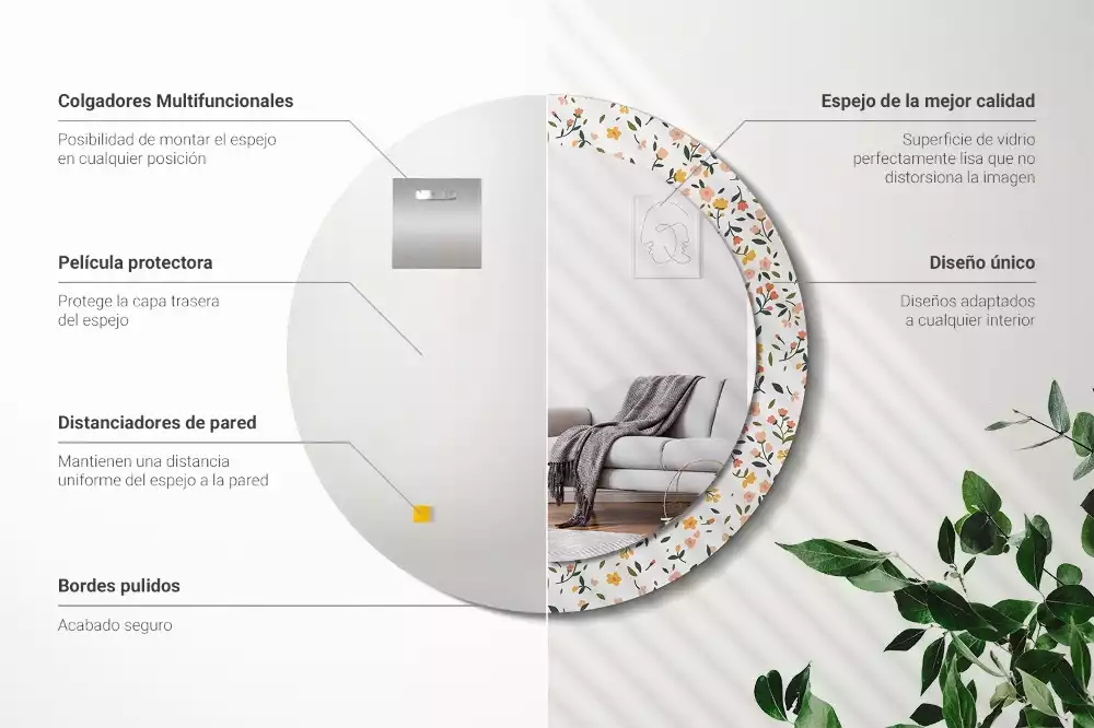 Espejo redondo con decoración Pequeñas flores