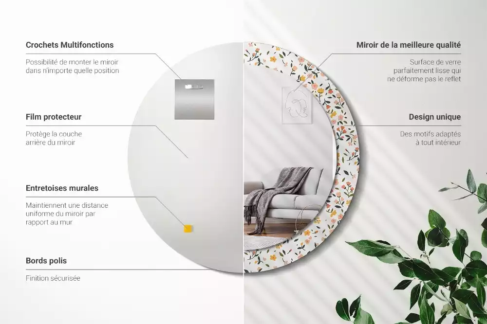 Espejo redondo con decoración Pequeñas flores