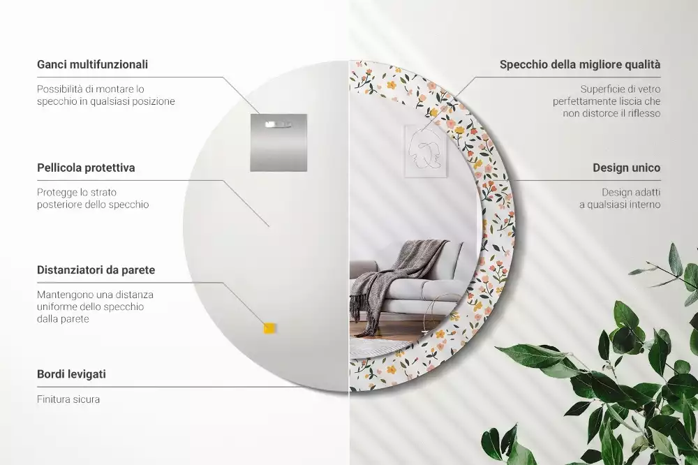 Espejo redondo con decoración Pequeñas flores