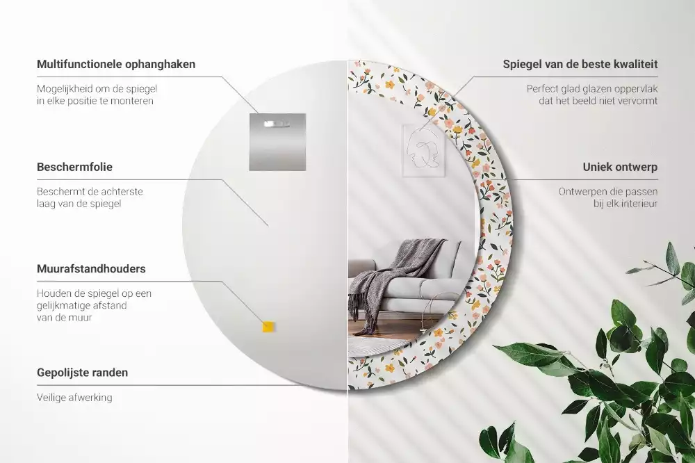 Espejo redondo con decoración Pequeñas flores