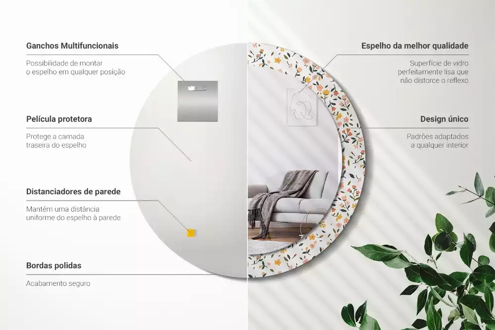 Espejo redondo con decoración Pequeñas flores