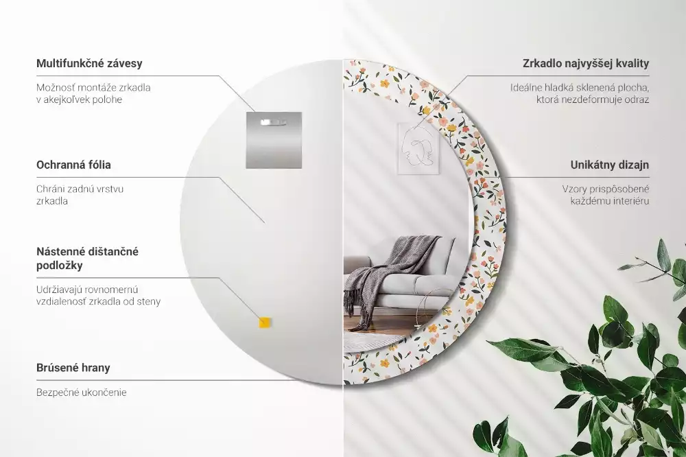 Espejo redondo con decoración Pequeñas flores