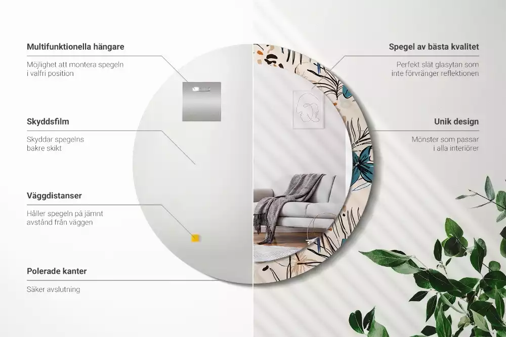 Espejo redondo con decoración Flores con estampado de jungla