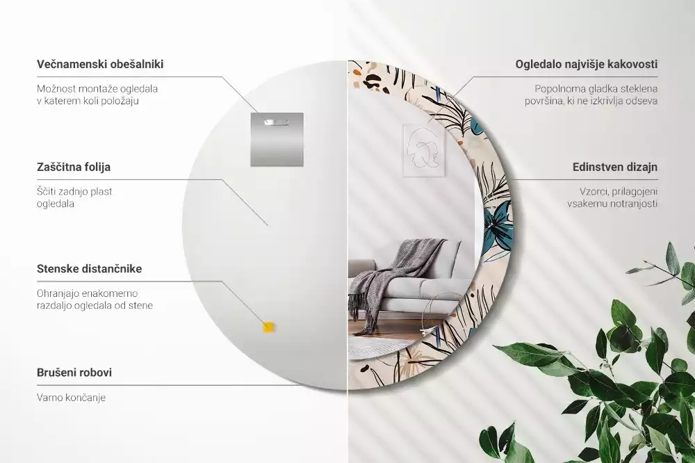 Espejo redondo con decoración Flores con estampado de jungla