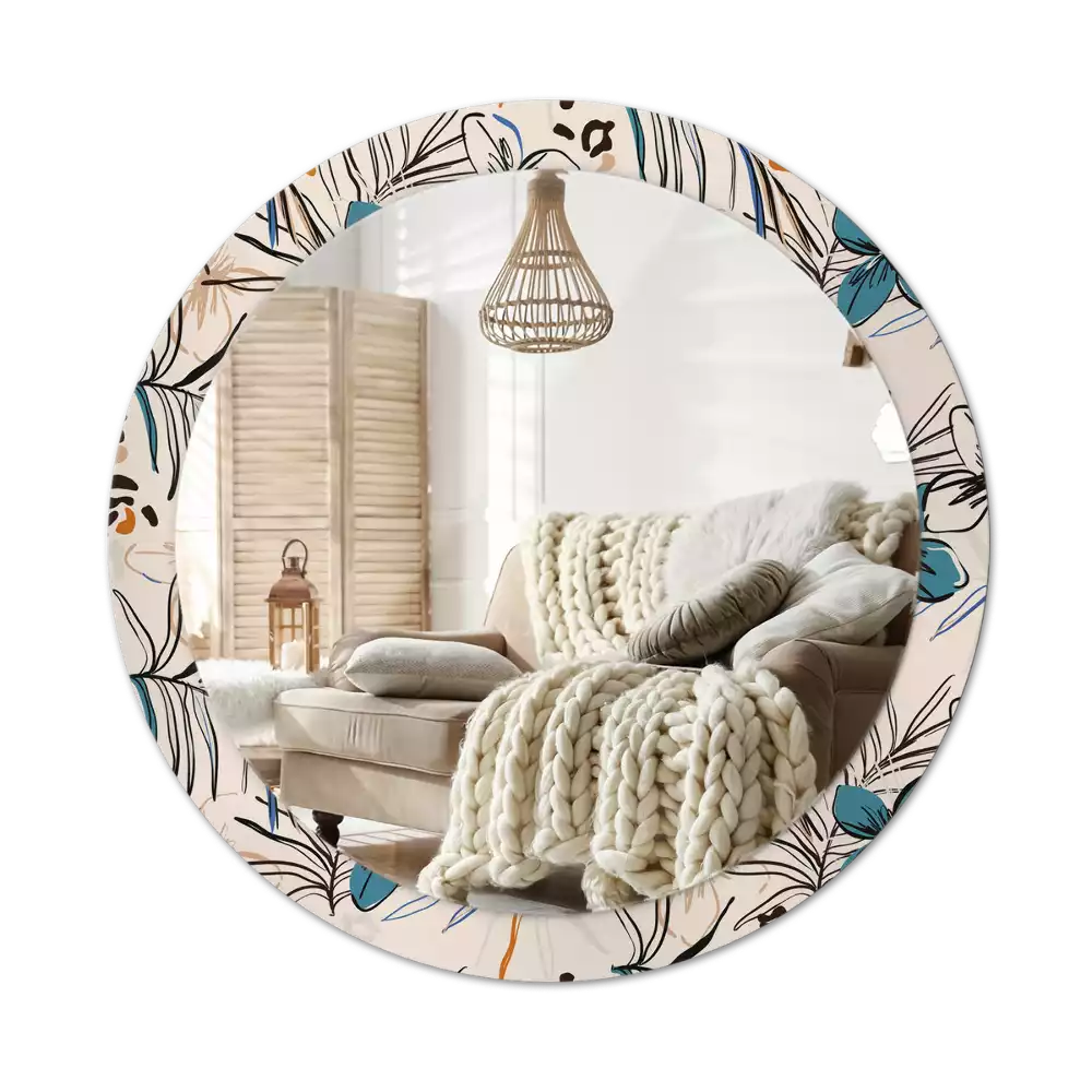 Espejo redondo con decoración Flores con estampado de jungla