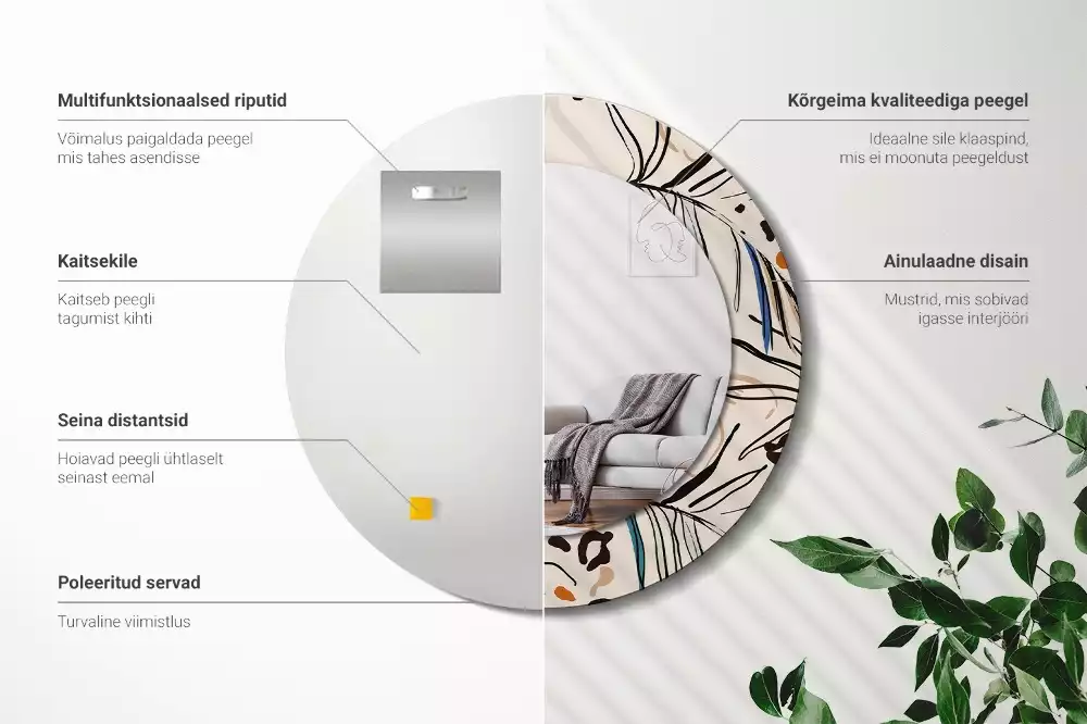 Espejo redondo con decoración Flores con estampado de jungla