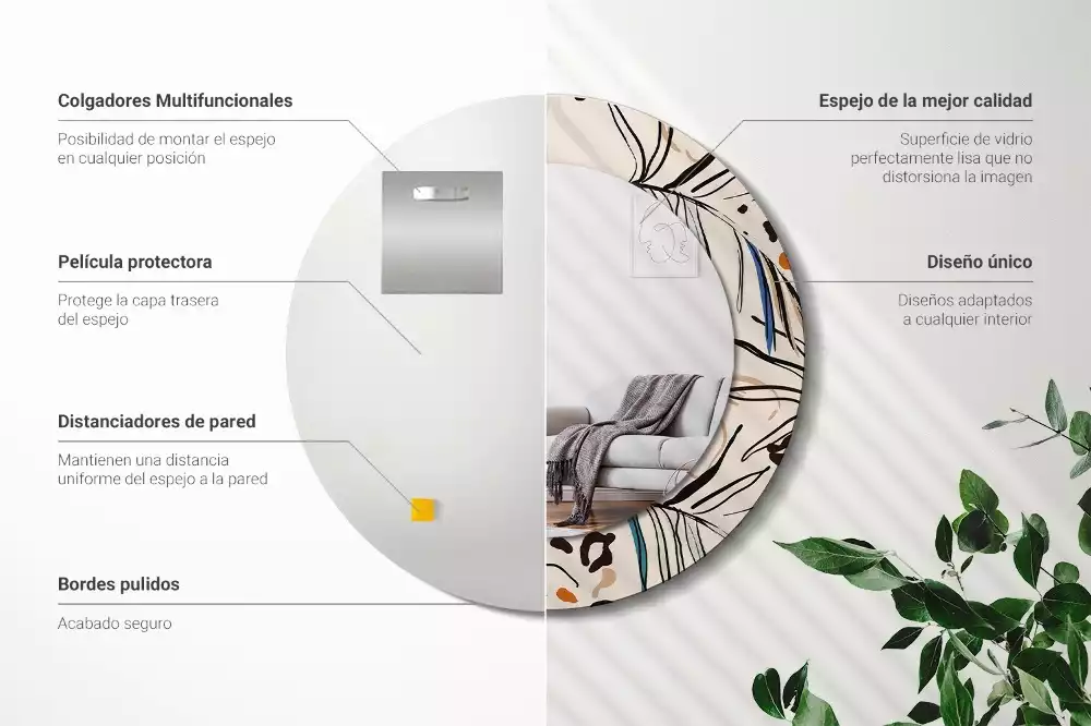 Espejo redondo con decoración Flores con estampado de jungla