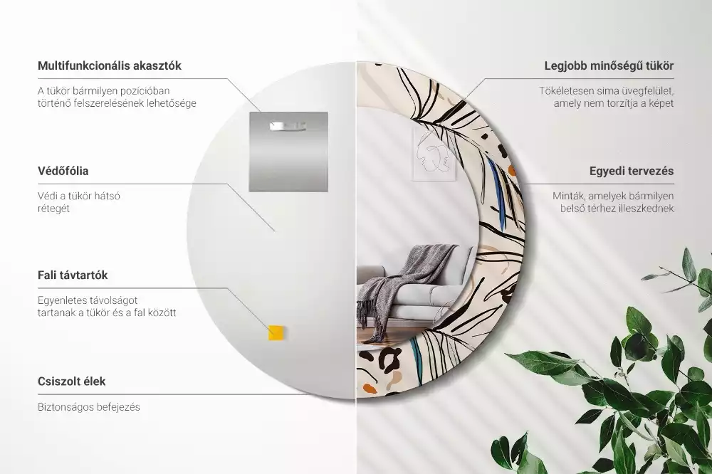 Espejo redondo con decoración Flores con estampado de jungla