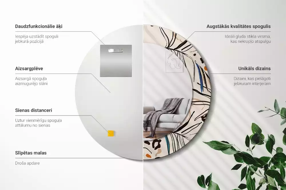 Espejo redondo con decoración Flores con estampado de jungla