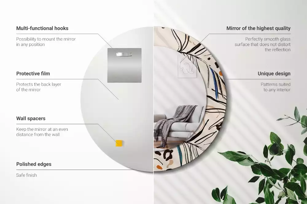 Espejo redondo con decoración Flores con estampado de jungla