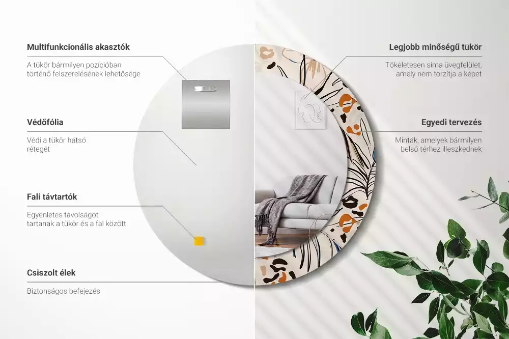 Espejo redondo con decoración Flores con estampado de jungla