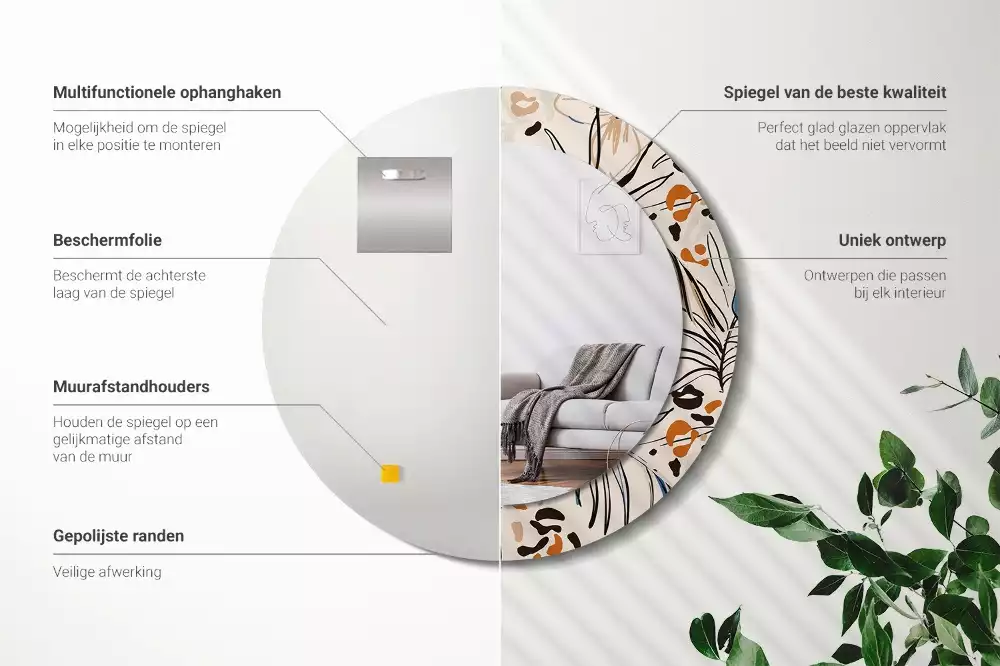 Espejo redondo con decoración Flores con estampado de jungla