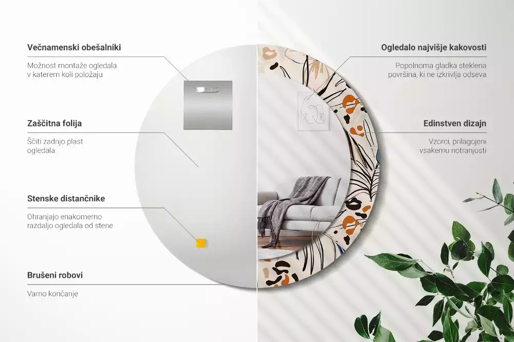 Espejo redondo con decoración Flores con estampado de jungla