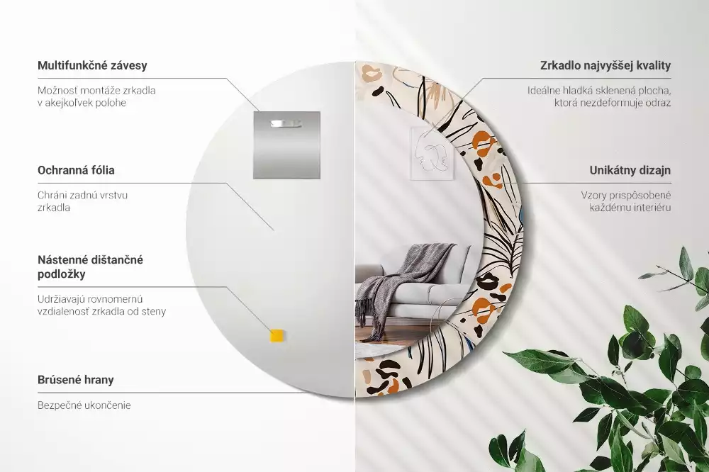 Espejo redondo con decoración Flores con estampado de jungla