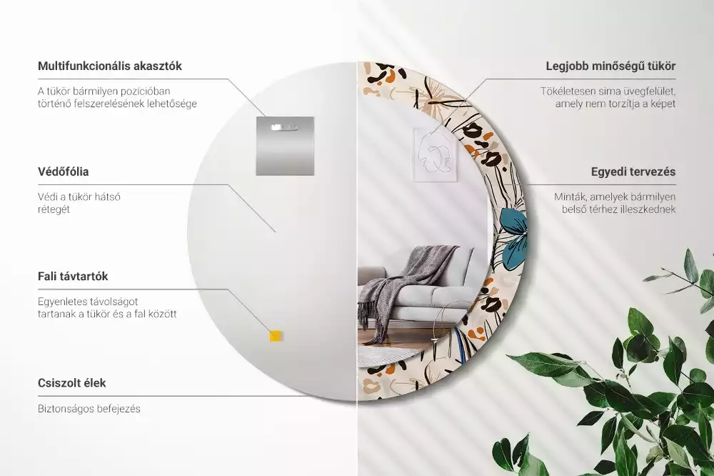 Espejo redondo con decoración Flores con estampado de jungla