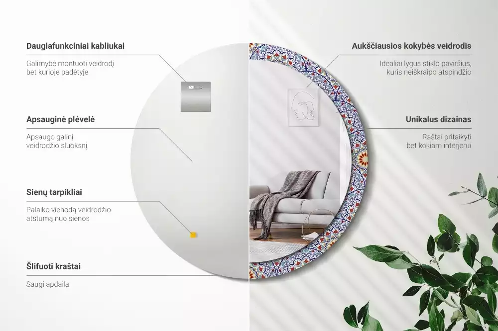 Espejo redondo estampado Composición oriental