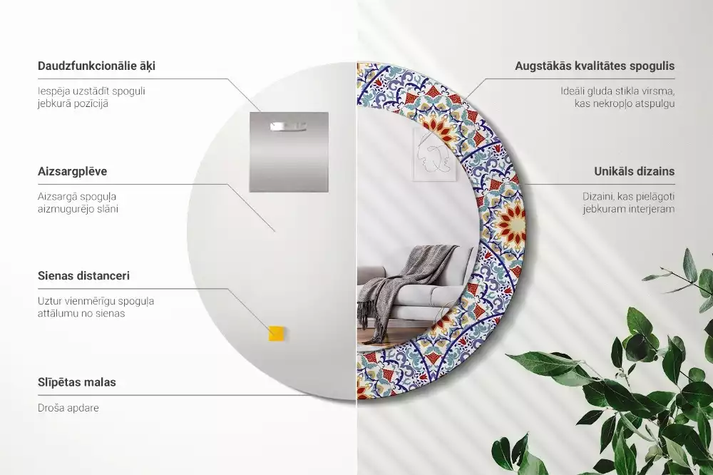 Espejo redondo estampado Composición oriental