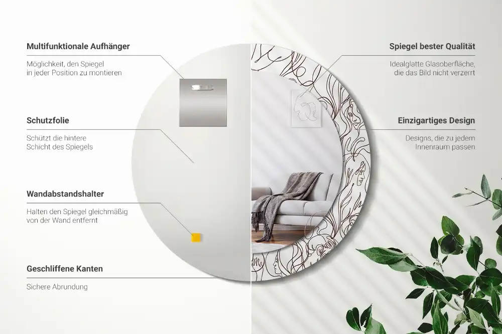 Espejo redondo impreso Rostros desde las líneas