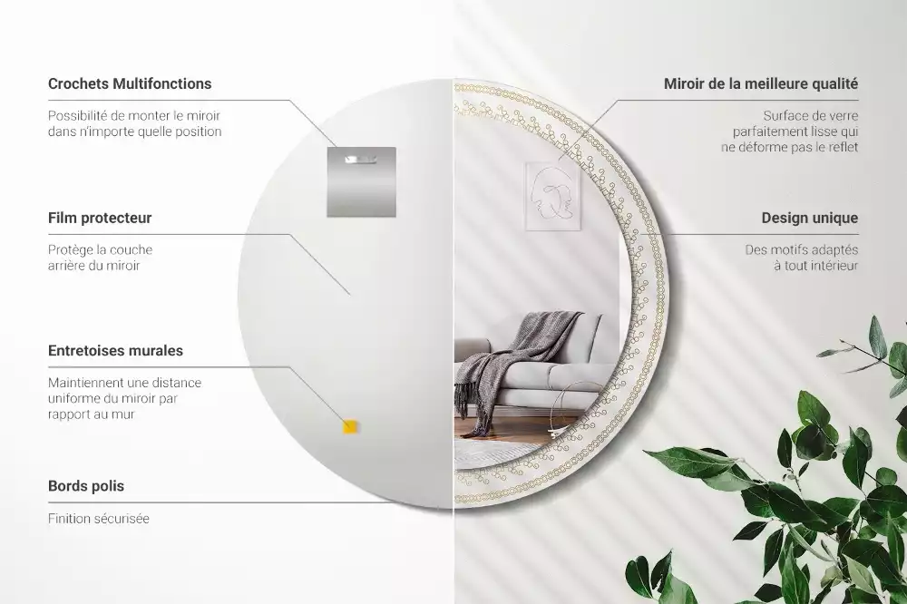 Espejo redondo impreso Mandala indio