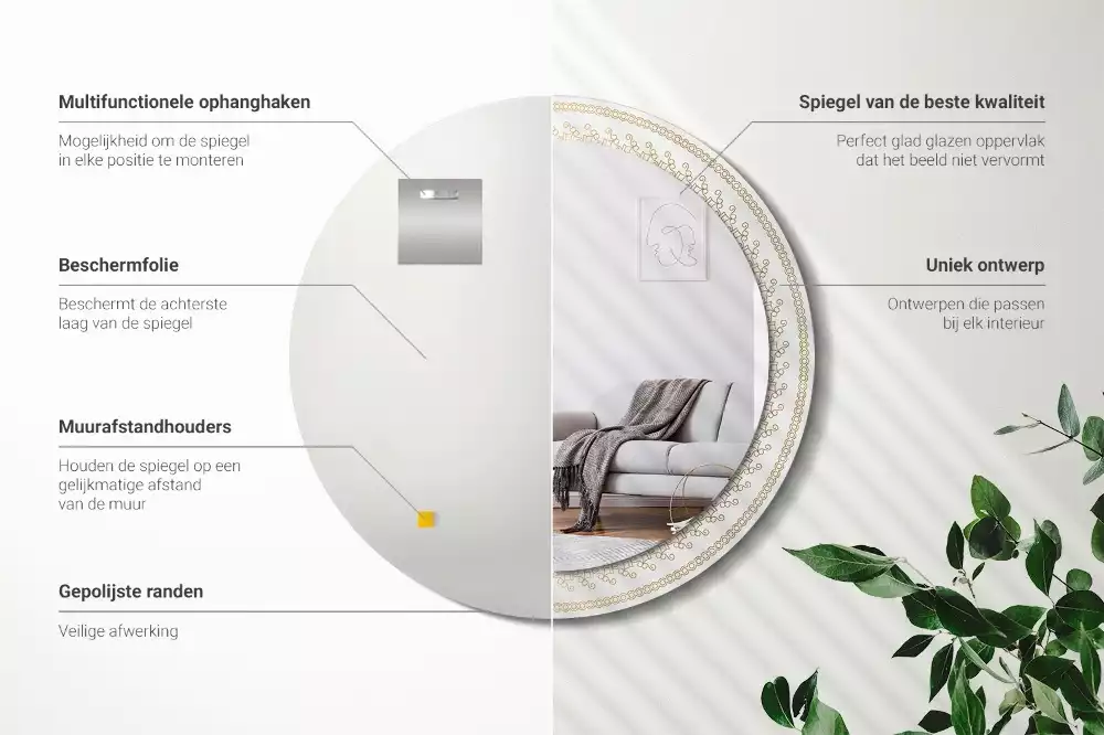 Espejo redondo impreso Mandala indio