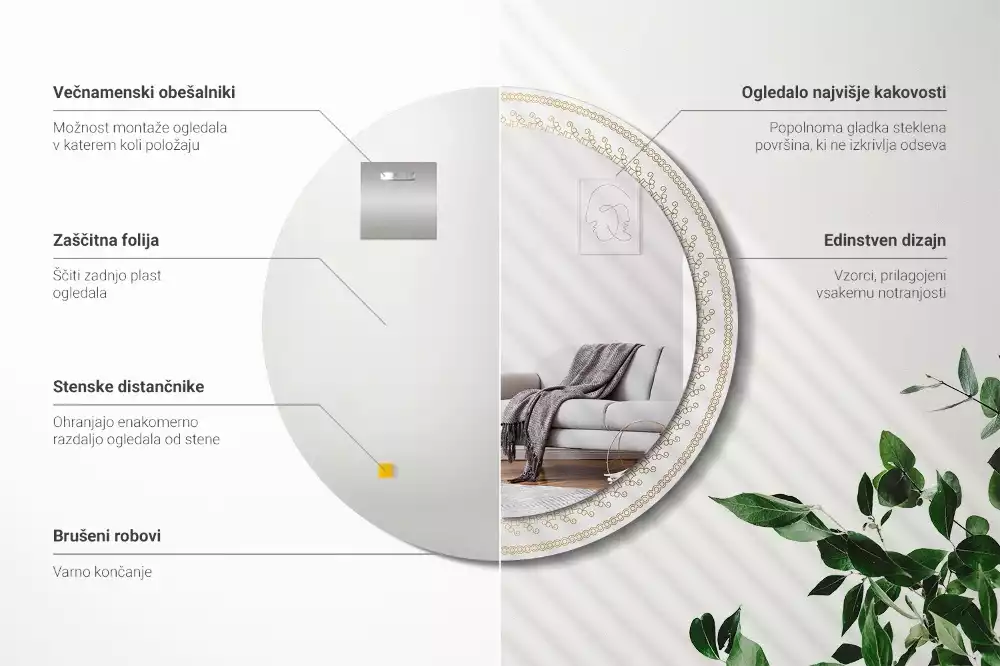 Espejo redondo impreso Mandala indio