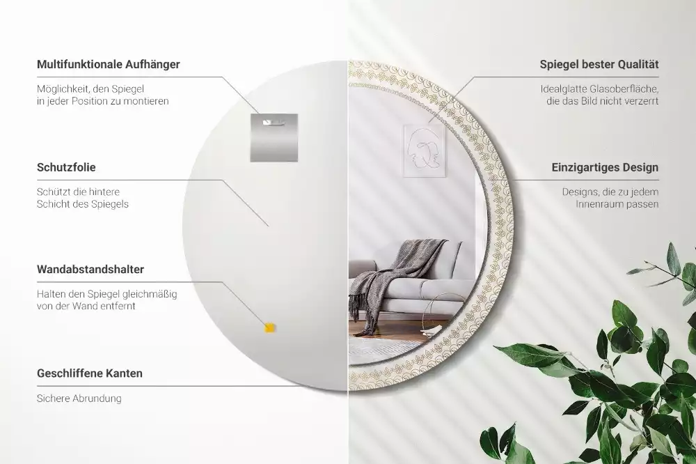 Espejo redondo impreso Mandala indio