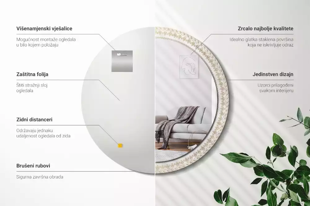 Espejo redondo impreso Mandala indio