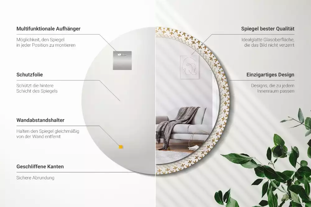 Espejo redondo impreso Mandala indio