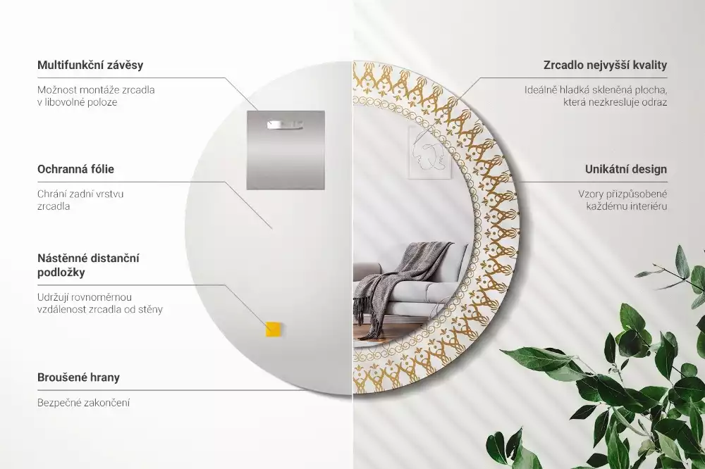 Espejo redondo impreso Mandala indio