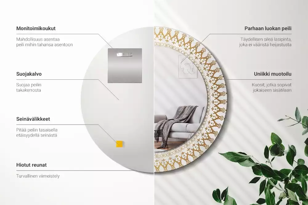 Espejo redondo impreso Mandala indio