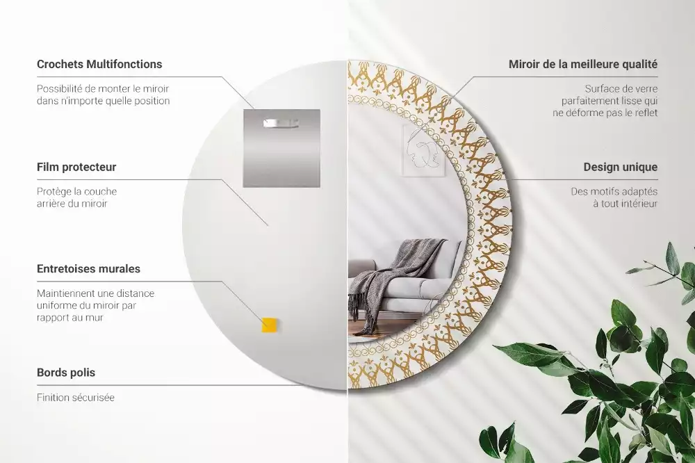 Espejo redondo impreso Mandala indio