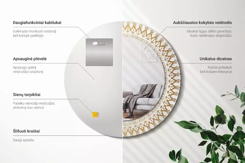 Espejo redondo impreso Mandala indio