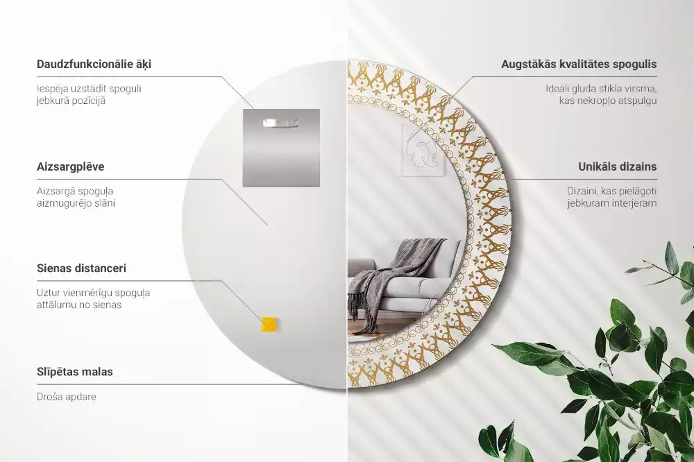 Espejo redondo impreso Mandala indio