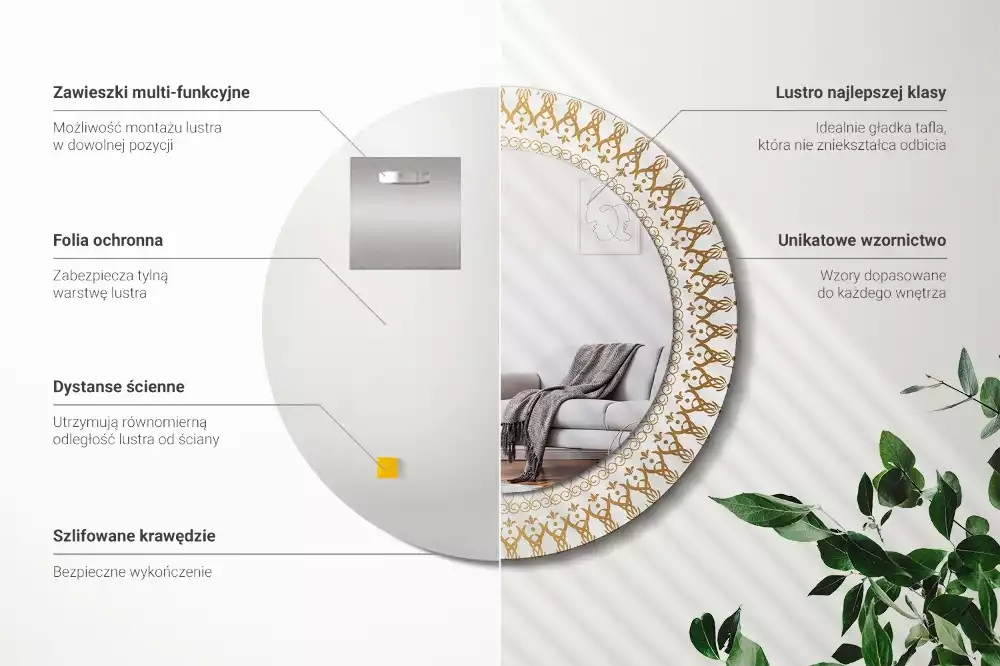 Espejo redondo impreso Mandala indio