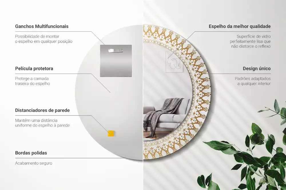 Espejo redondo impreso Mandala indio