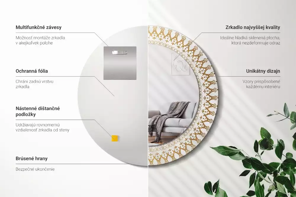 Espejo redondo impreso Mandala indio