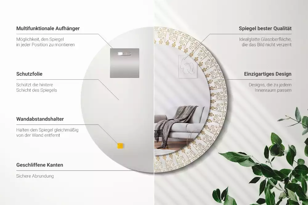 Espejo redondo impreso Mandala indio