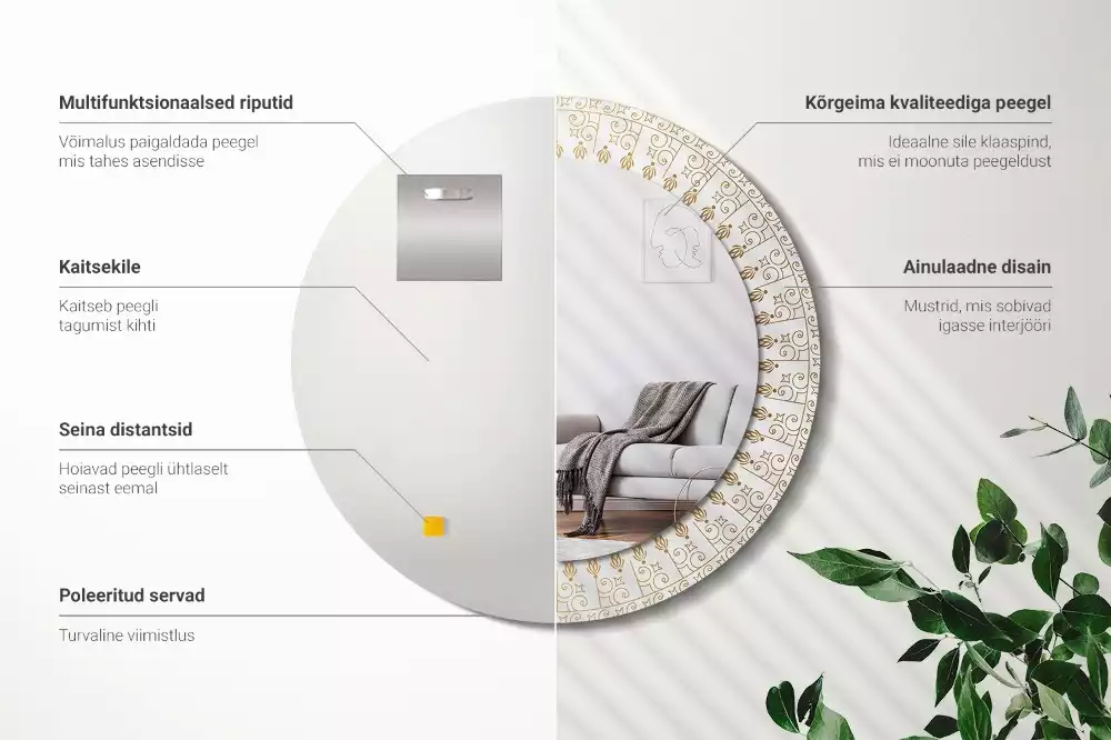 Espejo redondo impreso Mandala indio