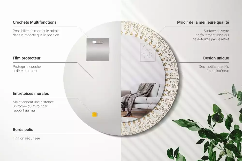 Espejo redondo impreso Mandala indio