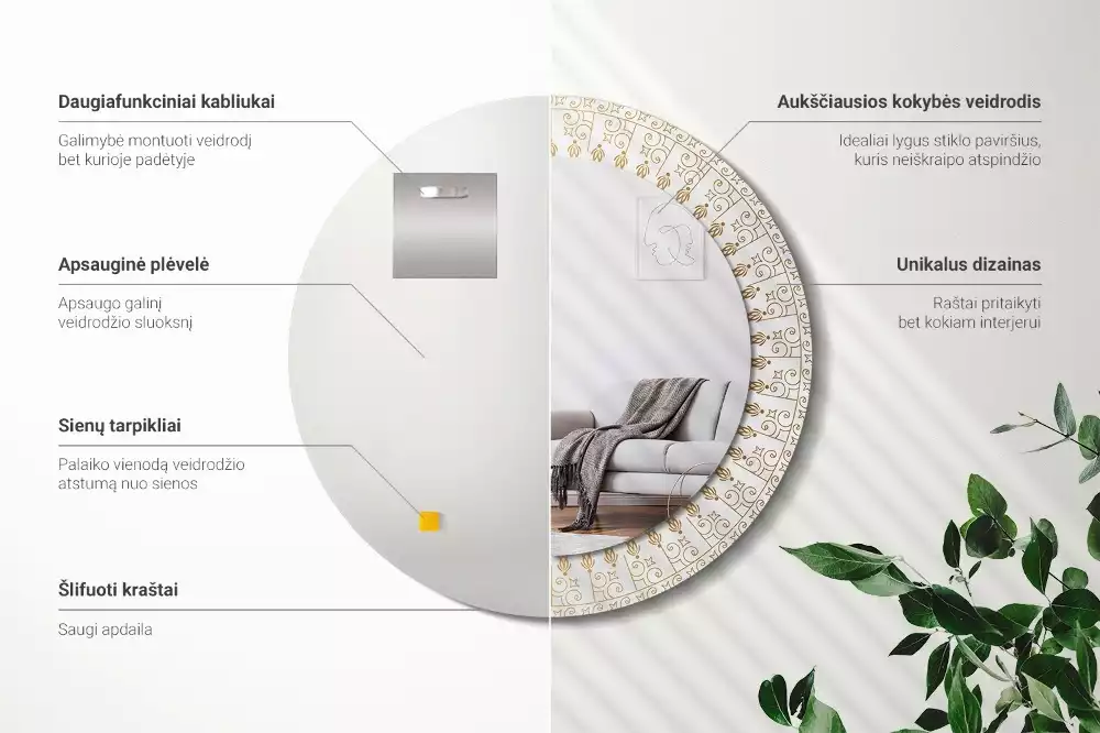 Espejo redondo impreso Mandala indio