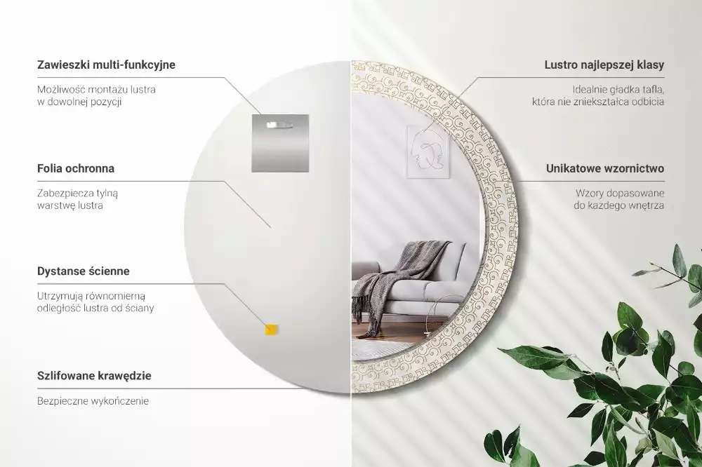 Espejo redondo impreso Mandala indio