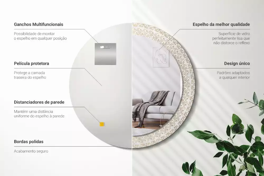 Espejo redondo impreso Mandala indio