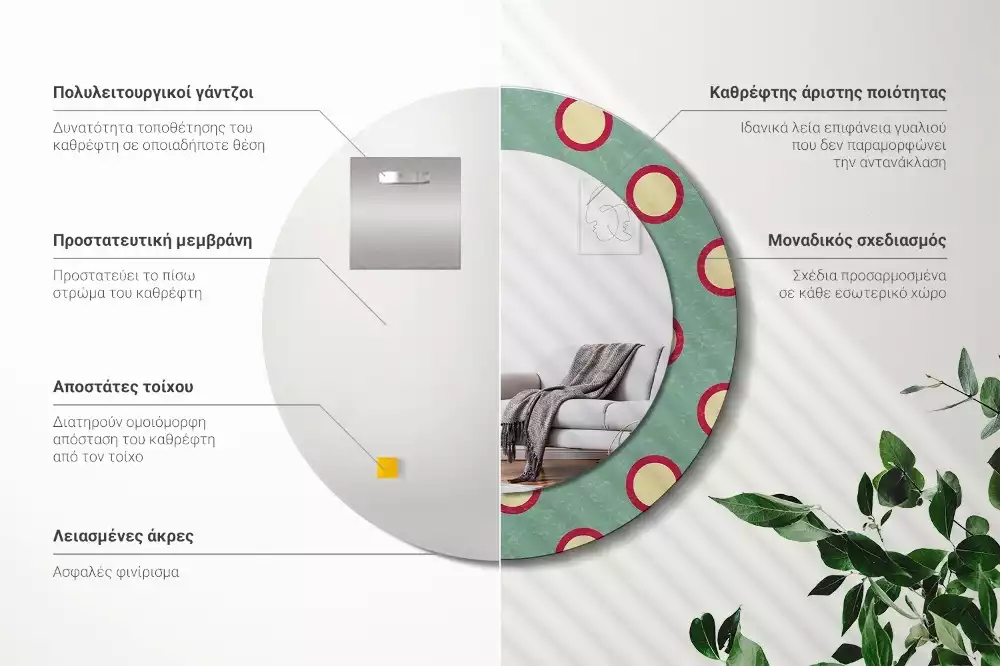 Espejo redondo con decoración Círculos de puntos