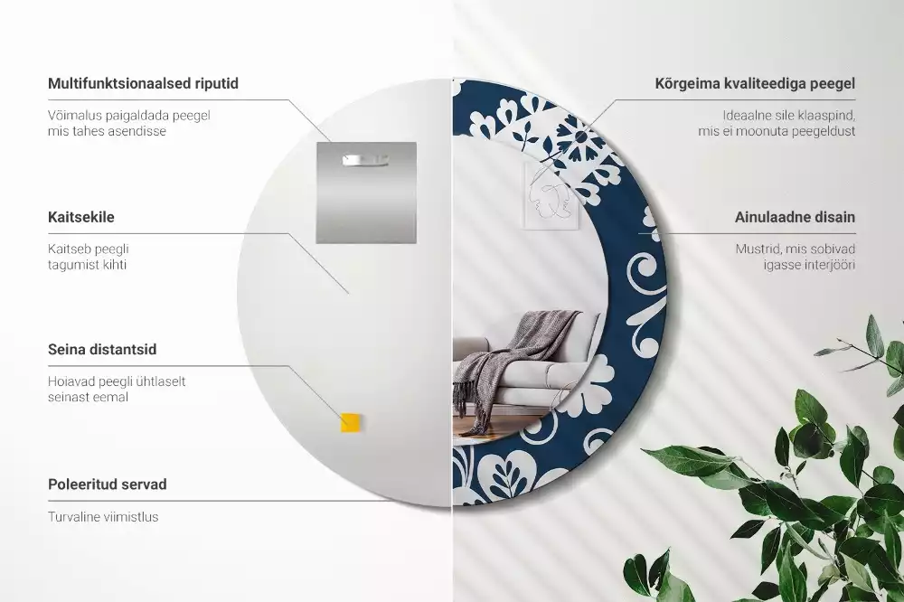 Espejo redondo estampado Composición de Paisley