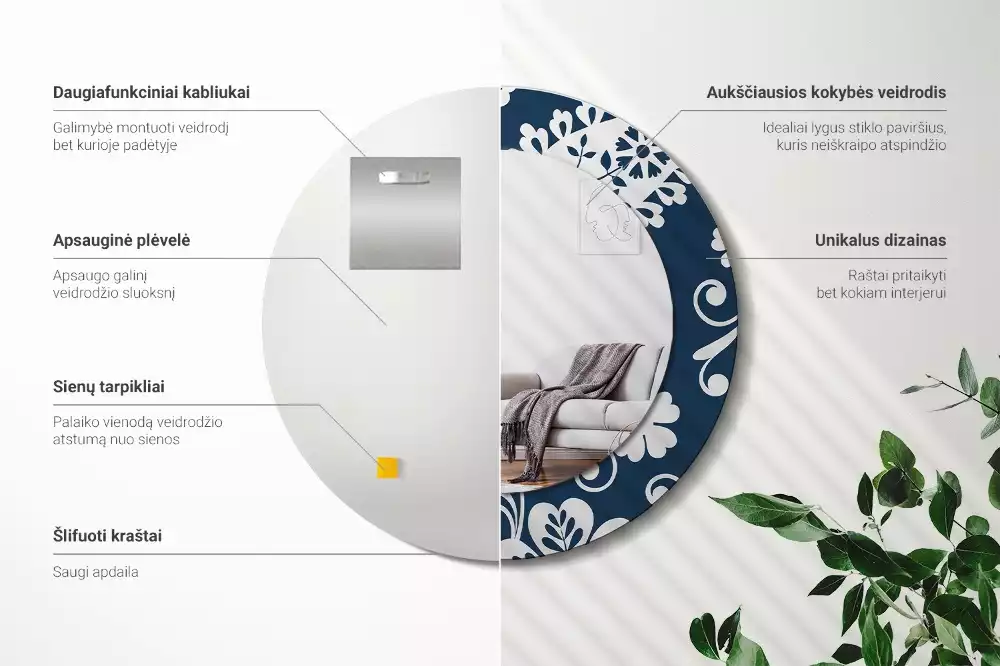 Espejo redondo estampado Composición de Paisley