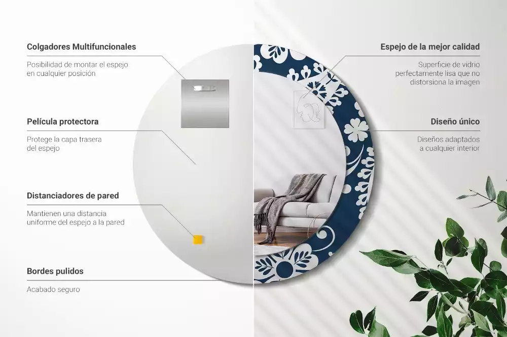 Espejo redondo estampado Composición de Paisley