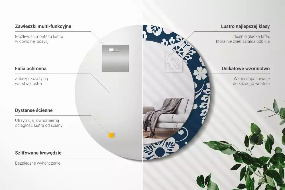 Espejo redondo estampado Composición de Paisley