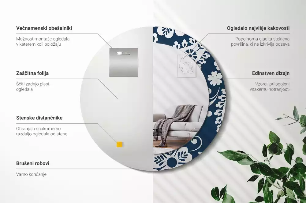 Espejo redondo estampado Composición de Paisley